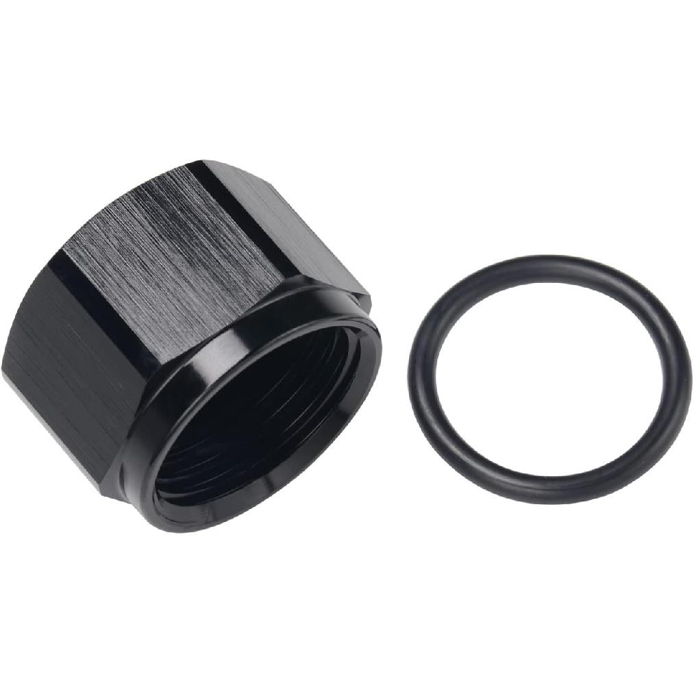 6AN Female Flare Cap Port Plug Block Off Fitting Adapter with Internal O-ring Aluminum Black
