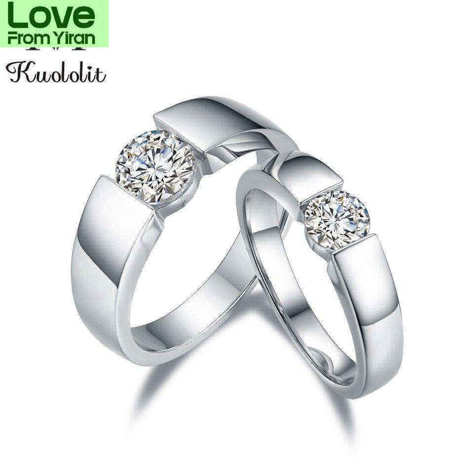 

Кольцо для пары из муассанита Kuololit 1ct для женщин и мужчин из стерлингового серебра 925 пробы с круглым бриллиантом-солитером D Vvs для помолвки 5 белого золота