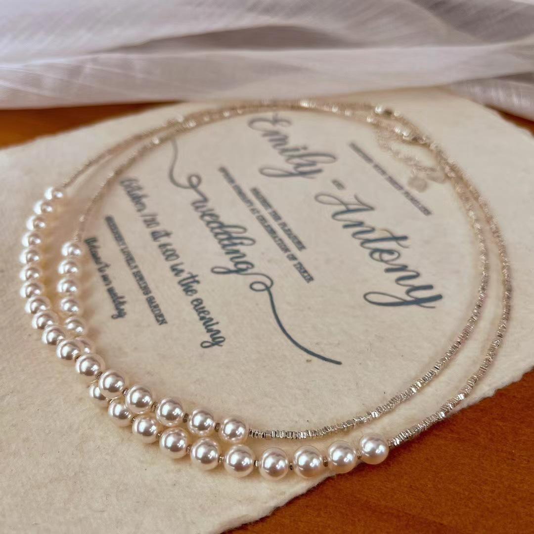 

Vintage 925 Silver Shijia Round Pearl Broken Silver Collarbone Chain Atmosphere Necklace Design