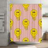 Happy Smiley Face Shower Curtain Pink Background with Yellow Cartoon Character Design for Bathroom Decor