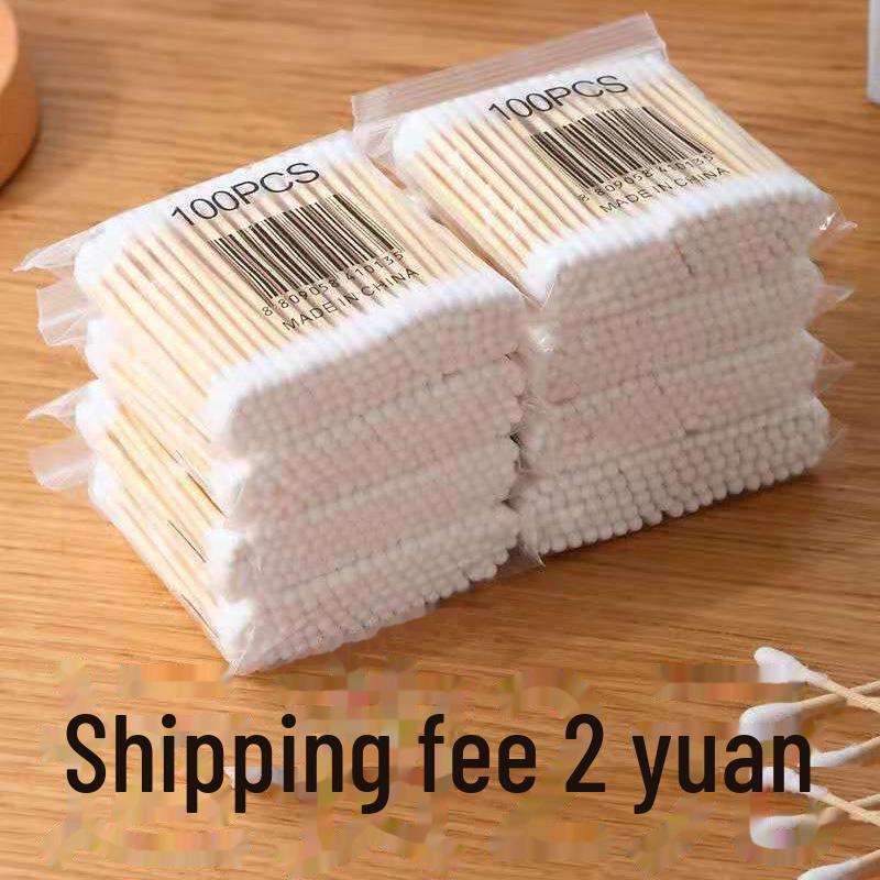 100-Pack Double-Headed Wooden Cotton Swabs for Ear Cleaning & Makeup Removal