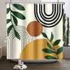 Mid Century Abstract Boho Shower Curtain Green Leaf Plant Modern Arch Sun Minimalist Nordic Waterproof Bathroom Bath Curtain
