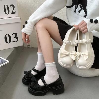 2024 New Fashion Buckle Women's Pumps Spring Autumn Mary Jane Round Toe Solid Butterfly Knot Platform Casual Ladies Shoes
