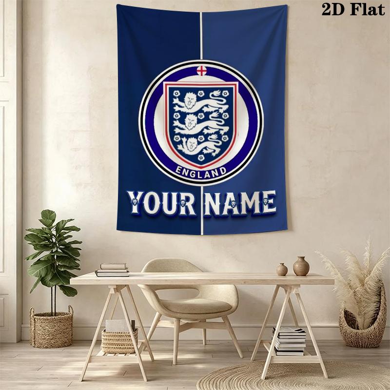 Custom Name England Soccer Wall Tapestry Aesthetic Wall Hanging Printed Fabric Blanket Decorative Tapestries for Bedroom Living Room Home Decor