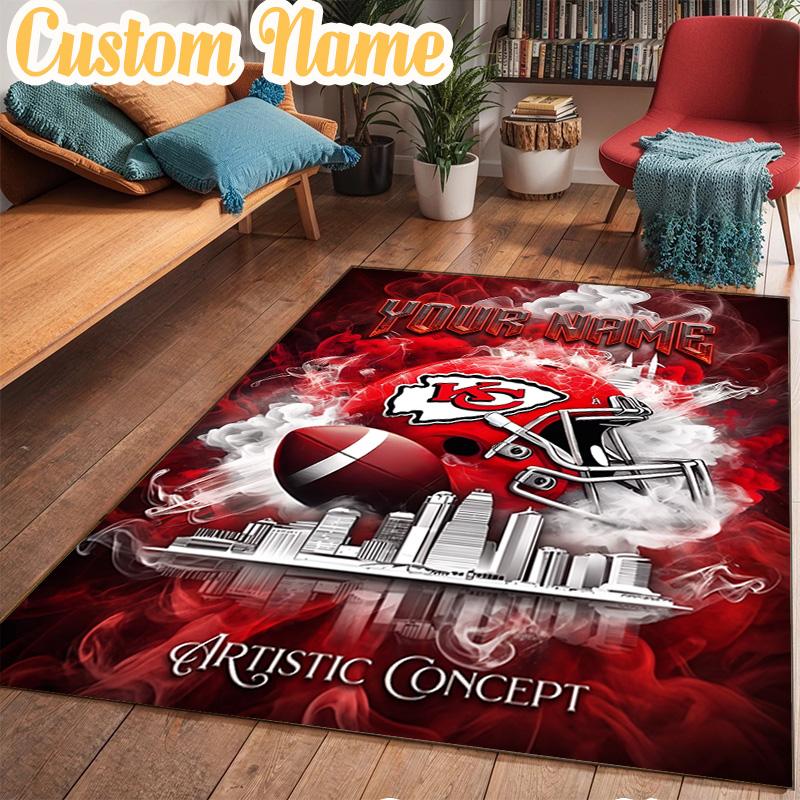 Custom Name Kansas City Chiefs Helmet Rug Office Rug Chair Mat Non Slip Carpet Rugs for Bedrooms Dining Room Living Room Home Decor gifts