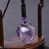 Heart shaped amethyst necklace, adjustable, peach heart natural stone pendant, crystal necklace, women's sweater chain