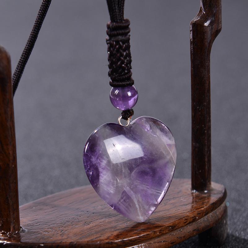 Heart shaped amethyst necklace, adjustable, peach heart natural stone pendant, crystal necklace, women's sweater chain