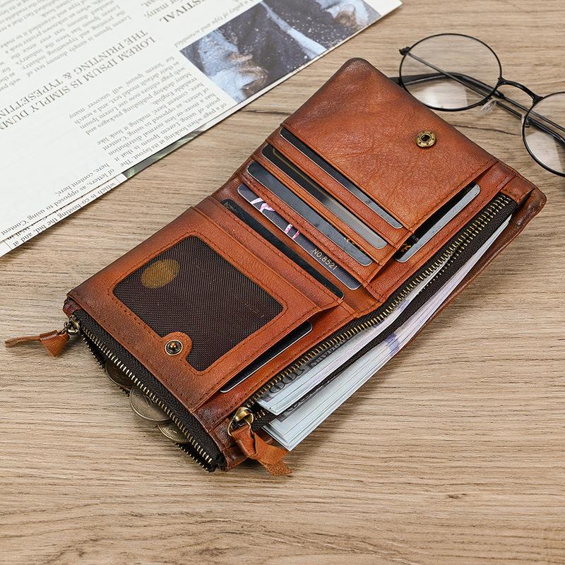 New Fashionable Leather Short Wallet, Men's and Women's Wiped Color Wallet, Multi Slot 20% Discount Coin Purse Wallet, Wallet Holder