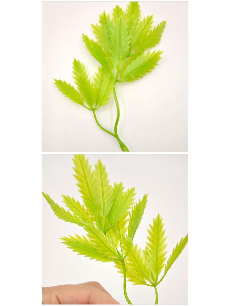 Bifurcate Maple Leaf Aquatic Plant Plastic Decor: Green Simulation Grass, Flower, and Leaves for Cake and Hotel Decoration.