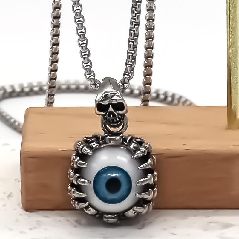 Gothic Eye Skull Necklace, Punk Eye Pendant Titanium Steel, Unique Personality Pendant