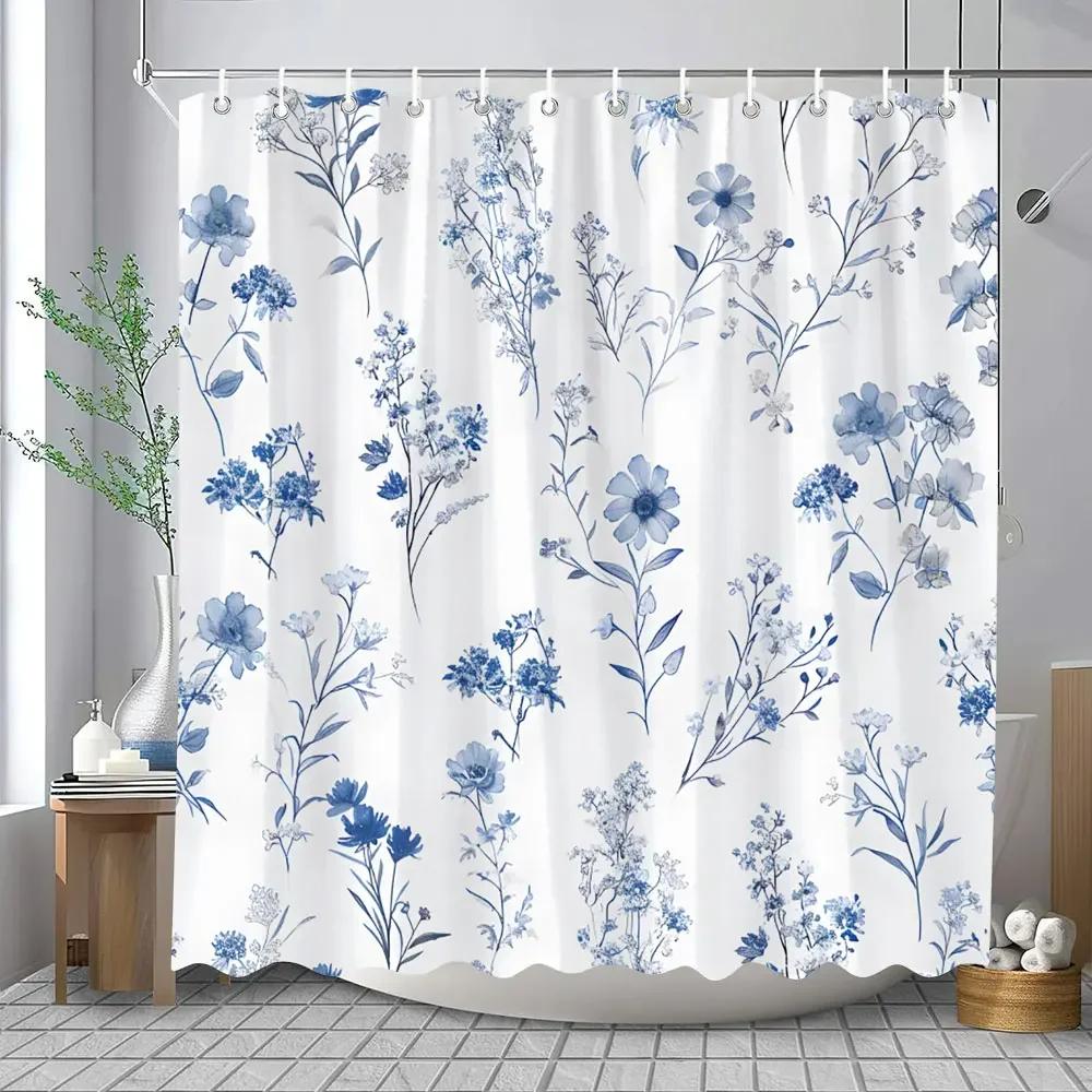 Květinová sprchová závěs Květinová látka Sprchové závěsy pro rustikální vintage koupelnový dekor Koupelnové závěsy Akvarelový šik Cosmos