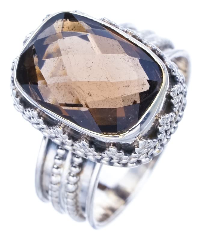 

StarGems® Natural Smoky Quartz Handmade 925 Sterling Silver Ring 8 F1274