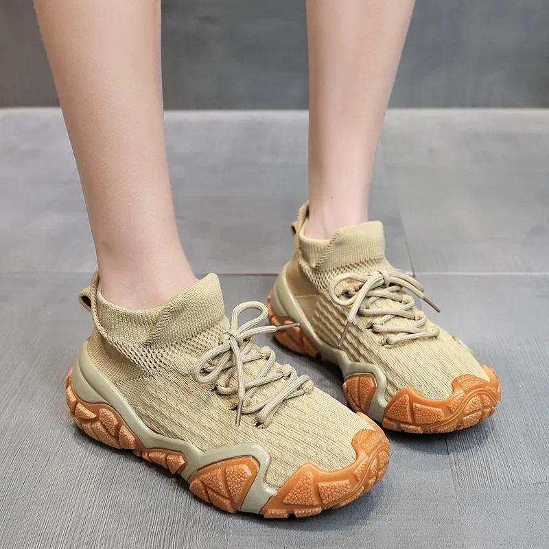 

2024 Кроссовки женские цветные дышащие на шнуровке на платформе повседневные кроссовки женские вулканизированные туфли на платформе сетчатые трикотажные на шнуровке 35