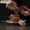 180ml Retro Coarse Pottery Old Rock Mud Hand Grab Po Japanese Gilded Silver Rabbit T Pot Tea Brewing Filter Kettle Kungfu Teaset