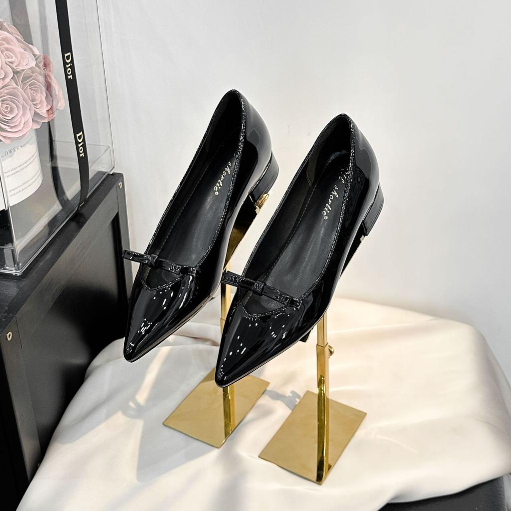 Inner height-increasing women's shoes bow-tie micro-open-toe thick-heeled single shoes women's 2025 new French pointed shallow-mouth high heels