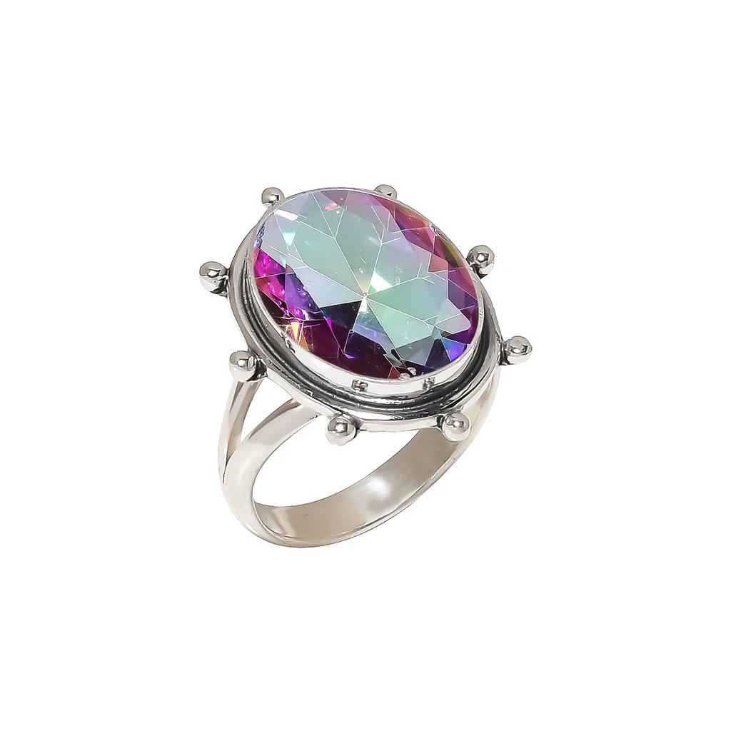 Inel Argint Sterling 925 Topaz Mistic Curcubeu V6350, Inel Curcubeu, Inel Oval, Cadou de Ziua Îndrăgostiților, Cadou Pentru Ea, Cadou de Ziua de Naștere, Bijuterii Lucrate Manual,