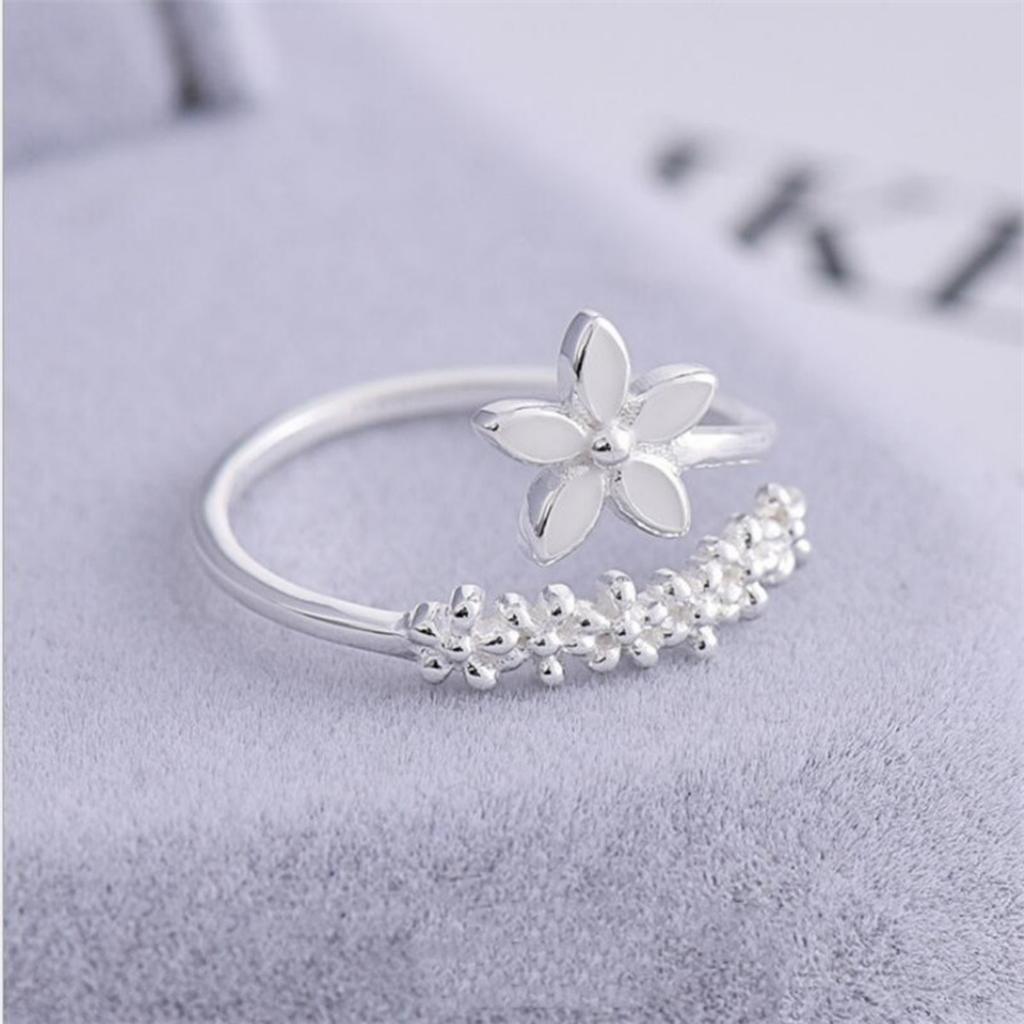 Romantic Silver Color Flower Finger Rings For Women Men Temperament Little Cherry Blossom Floral Open Ring Fashion Party Jewelry