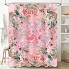 Delightful Pink Floral Bathroom Shower Curtain for Home Decor Lavender Green Flower Garden Design Waterproof Fabric Size 180cm X