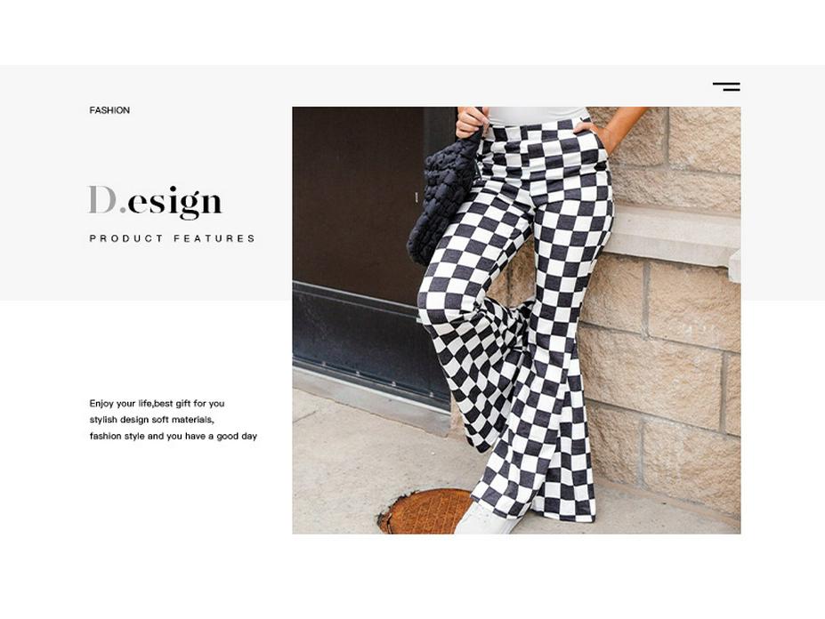Shiying Checkered High Waist Wide Leg Pants - Casual, Fashionable, Versatile, Simple European and American Style.
