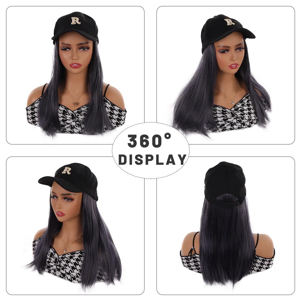 Perucă de pălărie lungă cu litera R șapcă de baseball dintr-o singură bucată perucă de pălărie reglabilă pentru femei rezistentă la temperaturi ridicate