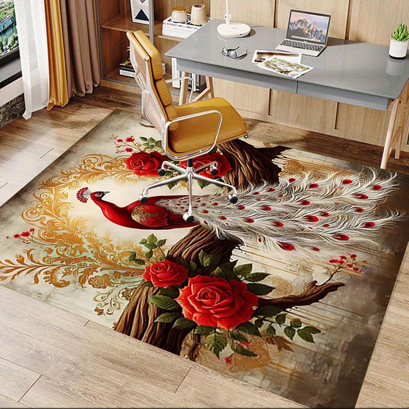1PC Peacock Roses Extra Large Non Slip Floor carpet, Office, family, bedroom, Studio Large Area Rug Indoor Rugs