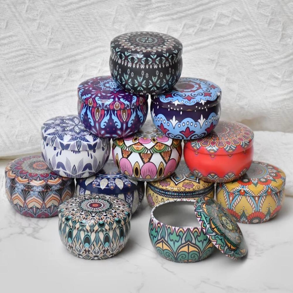 4pcs Round Cookie Tin Box Metal Biscuit Packaging Iron Can Candy Jar  for Dry Spices and Sweets