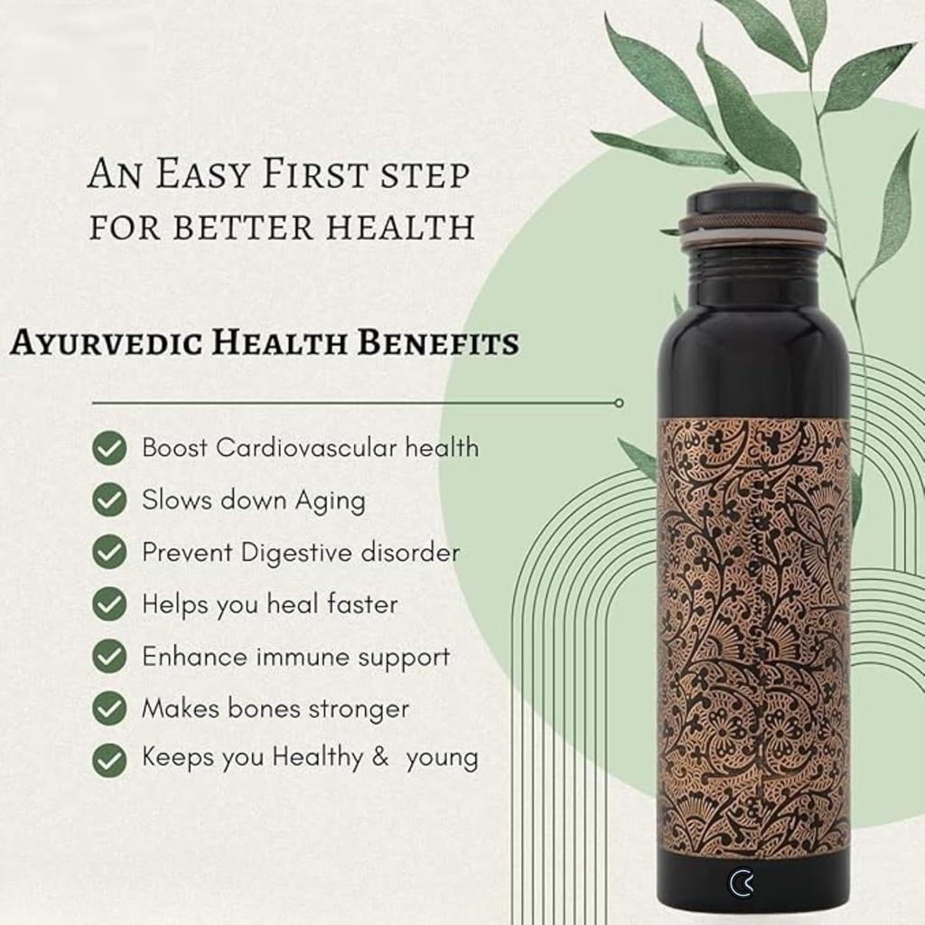 Copper Water Bottle 1 Litre | Water Bottle for Office | Water Bottle for Kids | 100% Pure Copper Insulation Wide Mouth with Ergonomic Design