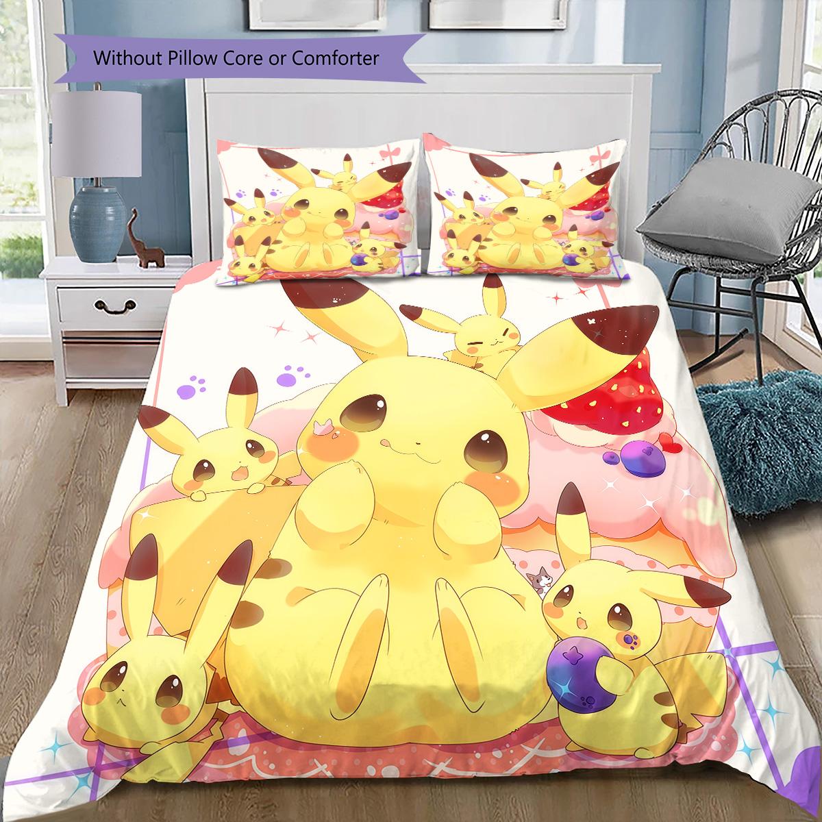 

Pokémon Pikachu & Eevee Cute Bedding Set, 1 Duvet Cover & 2 Pillowcases, Suitable for Home, Ideal Gift for Pokémon Fans 135x200cm