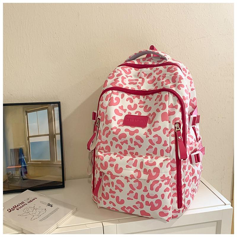 New Harajuku Cow Leopard Print Backpack, Light Make-up Class for Junior High School Students, and Large-capacity Backpack.