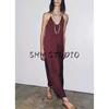 Summer Women Clothes Holiday Style Round Neck Sleeveless Asymmetric Hem Silk Satin Texture Long Dress 8040019