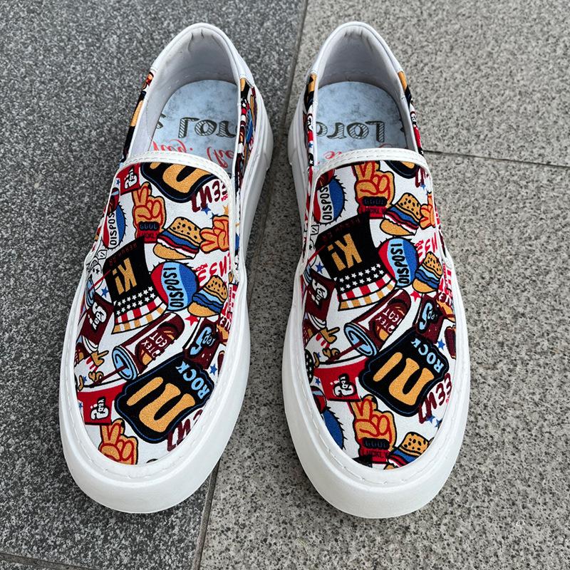 

Мода Летняя Мода Новые Мужские парусиновые туфли с принтом граффити, дышащие, повседневные, слипоны, кроссовки для ходьбы, обувь, балетки 38