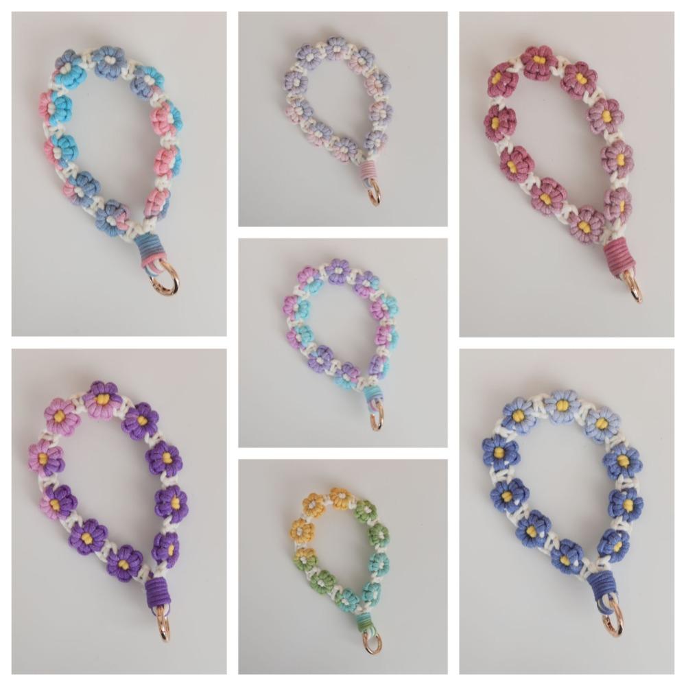 Cellphone Strap Lanyard Daisy Flower Keychain Keyring Wrist Lanyard Bracelet  Girls