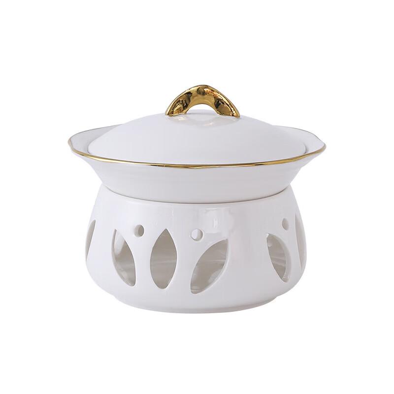 Ceramic Candle Heated Mini Stew Pot with Gold Rim