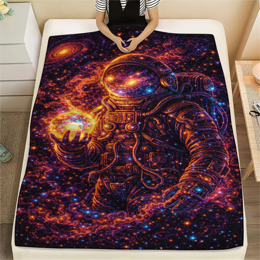 1Pc Astronaut Print Flannel Blanket, High Quality Comfortable for All Seasons, Home Decor, Warmth and Comfort, Perfect for Christmas Gifts