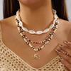 Unisex Boho Surfer Layered Necklace for Women Man Cowrie Shell Choker Tribal Wood Bead Sun Pendant Summer Beach Vacation Jewelry