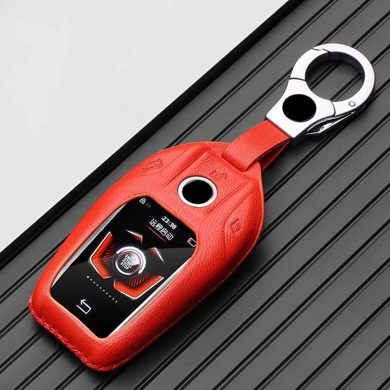 Leather Car Key Case LCD Smart Remote Cover LED Display Shell Fob for BMW G11 G12 G30 G31 G01 G02 5 7 Series X5 X7 M5 M8 M760Li