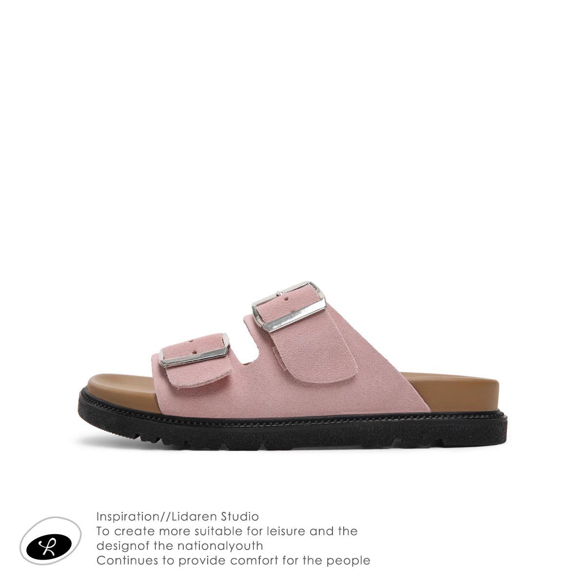

Cool slippers for women s 2025 spring new comfortable and versatile casual belt buckle for outer wear one-word slippers soft bottom 35 розовый