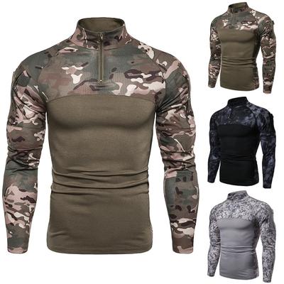 Mens Tactical Combat Tshirts Men Military Camouflage Zippers Tops Army Clothes Camo Long Sleeve T-Shirt