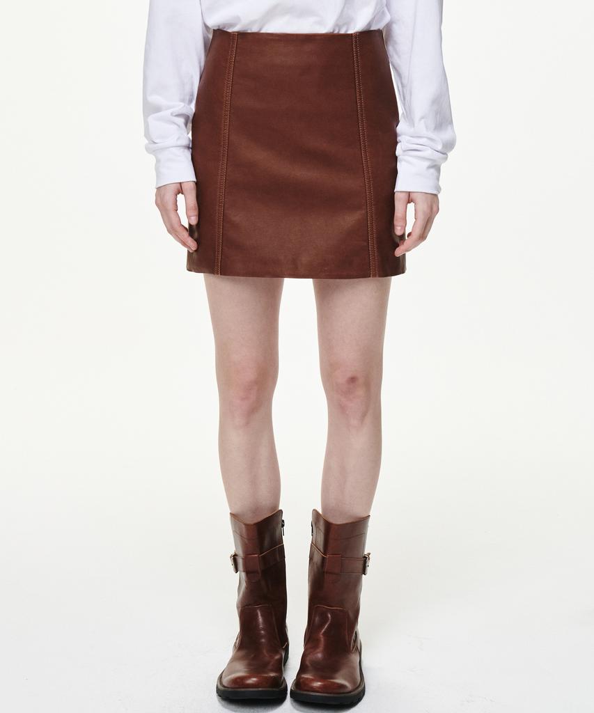 Bikwaieos Faux Leather Washed Mini Skirts_Tan Brown