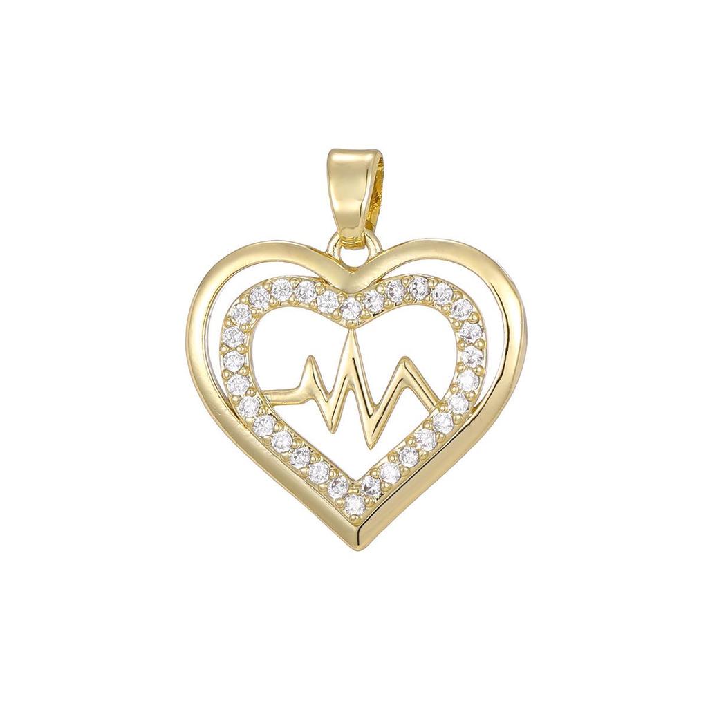 Copper-Plated 18K Gold Diamond Heart Pendant for DIY Bracelets and Necklaces