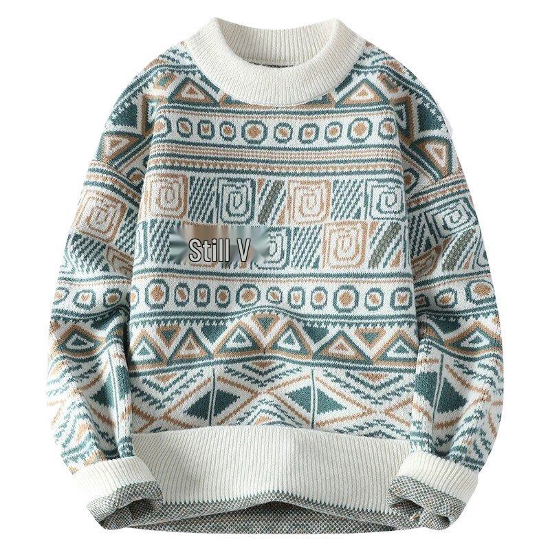 Boys' Casual Men's Warm Knitted Sweater - Thickened, Round Neck, Loose-Fit, Trendy Winter Wear