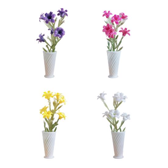 Miniature Flowers Mini Plant in Vase Model Miniature Faux Plant with Flowers for Doll Mansion Decoration Photography Display