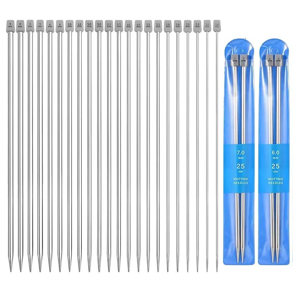 

22Pcs Stainless Steel Knitting Needles 2 mm-8 mm Straight Single Pointed Crochet Hook Sets 25/35cm Sweater Needles for Knitting 25cm