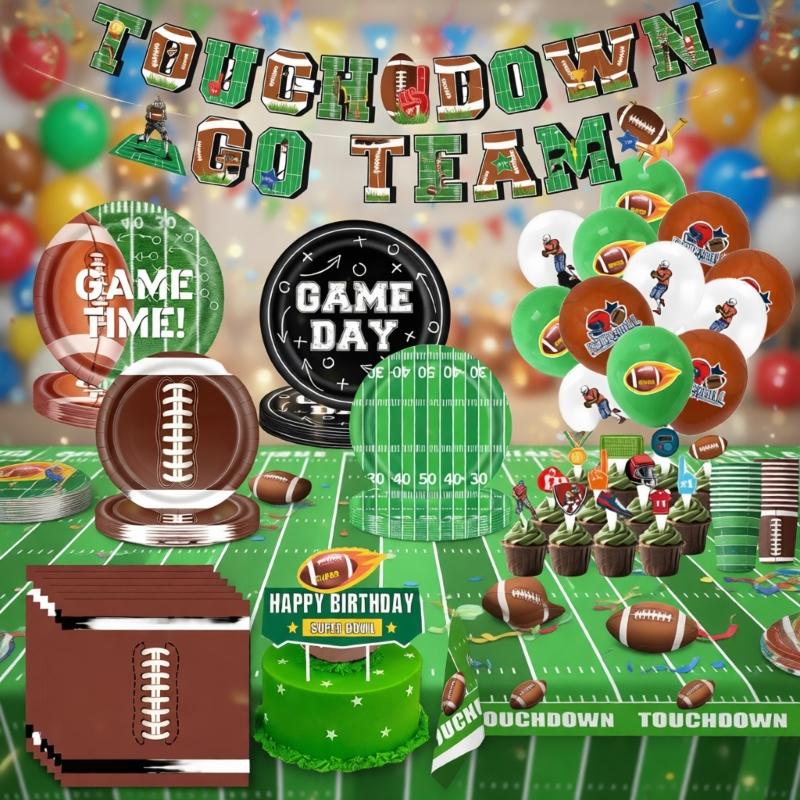 Complete Sports Themed Accessories With 20 Plates 20 Napkins Table Cover Sign Balloons And More For Exciting Gatherings