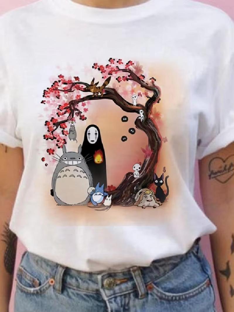 Summer Unisex And Unisex ShortSleeved Studio Ghibli Totoro TShirt Harajuku Kawaii Totoro Ghibli Comfortable Casual TShirt S