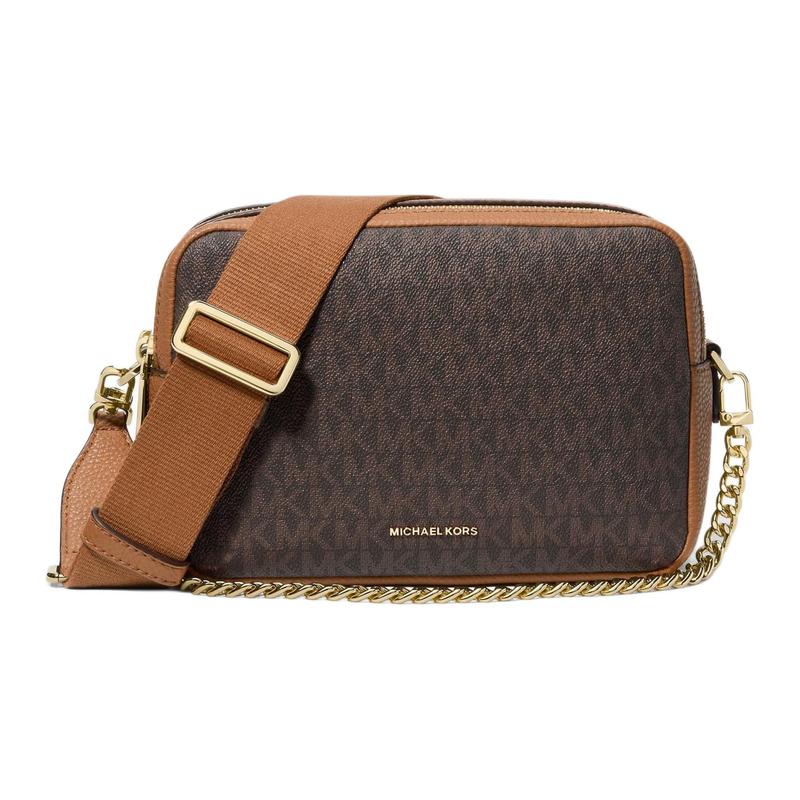 MICHAEL KORS Bryant Signature Logo Print Faux Leather Crossbody Shoulder Bag Medium Women s Dark Brown and Acorn Brown коричневый
