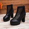 Women Mesh Platform Martin Sandal Boots Plus Size Block Heel Side Zip Short Boots