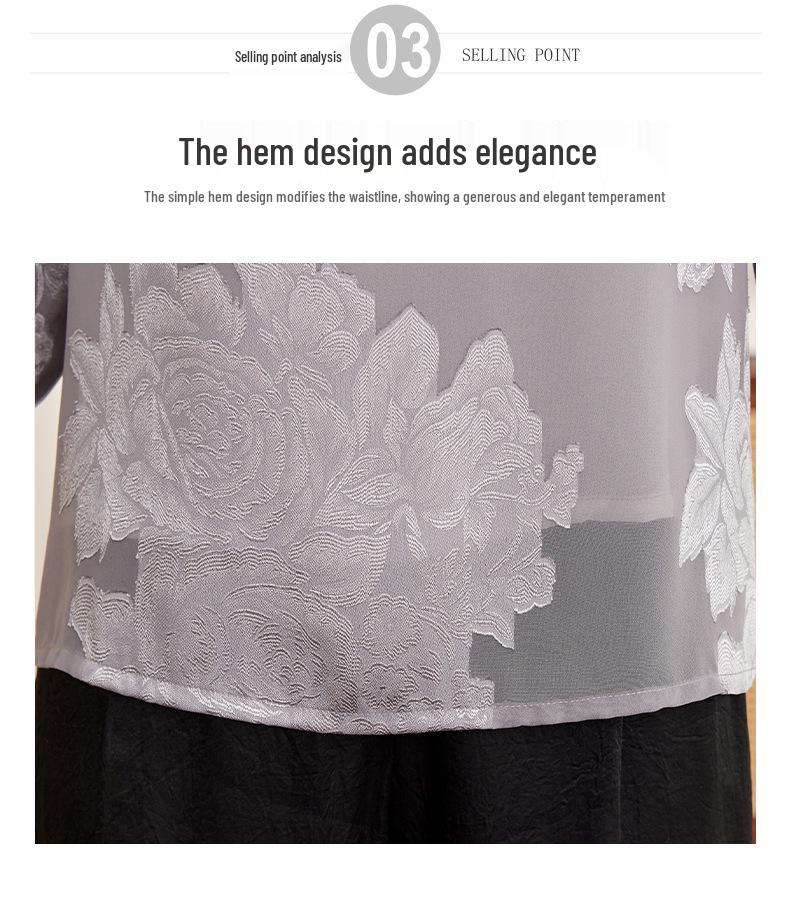 Stylish Round Neck Chiffon Pullover for Moms - Breathable Seven-Sleeve Summer Top for Middle-Aged & Elderly Women