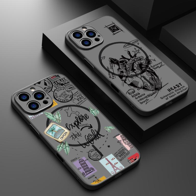 Airplane Landmark Label Case For iPhone 16 Pro Max Coque iPhone 16e 15 14 13 Pro Max 17 Air Magnetic For Magsafe Wireless Charge