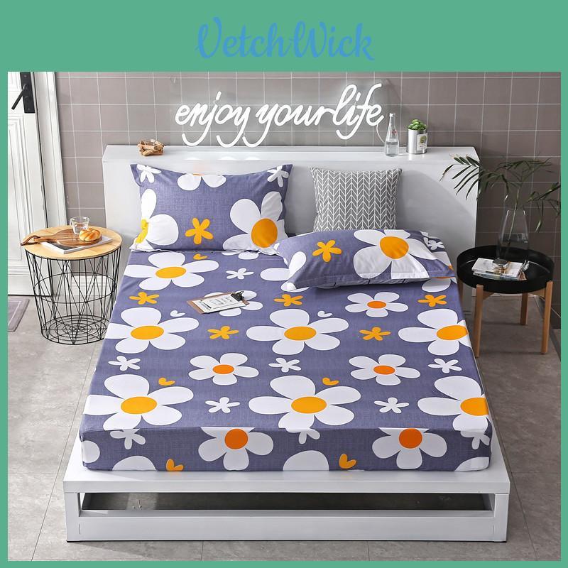 Luxurious Bedding Fitted Sheet Floral Flower Pillowcase Bed Cover With Elastic Cover